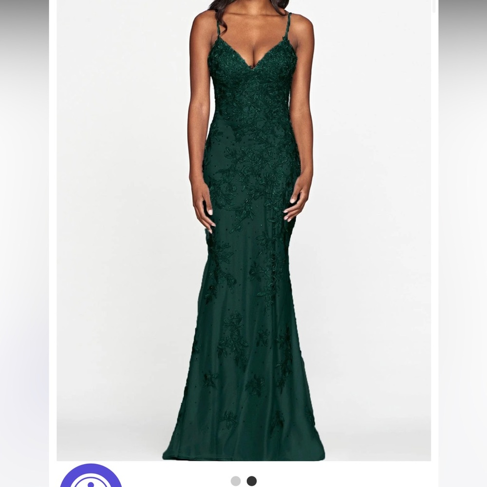 Forest Green Lace Long Dress With V Neck And Lace Up Open Back